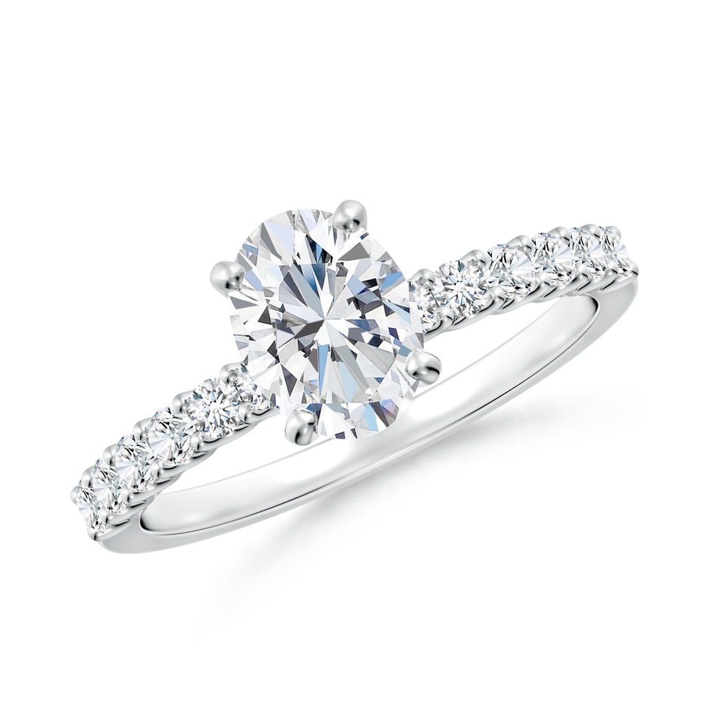 7.7x5.7mm FGVS Lab-Grown Oval Diamond Solitaire Engagement Ring with Diamond Accents in 18K White Gold