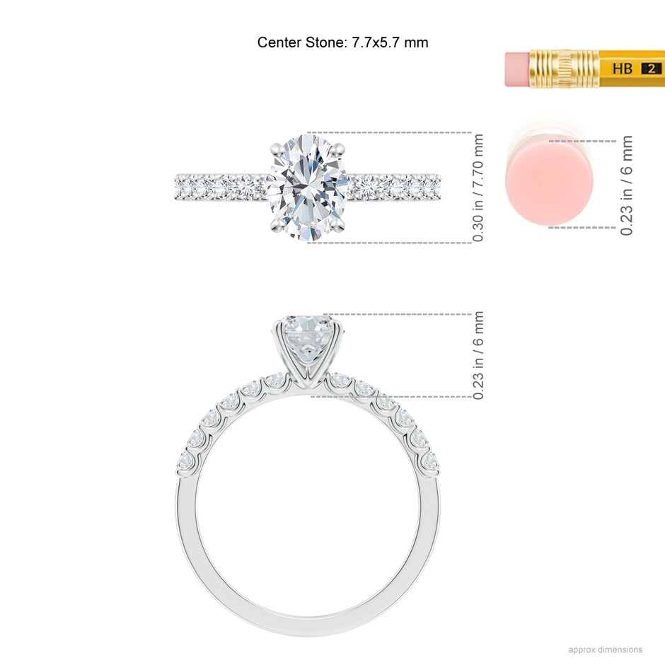 7.7x5.7mm FGVS Lab-Grown Oval Diamond Solitaire Engagement Ring with Diamond Accents in 18K White Gold ruler