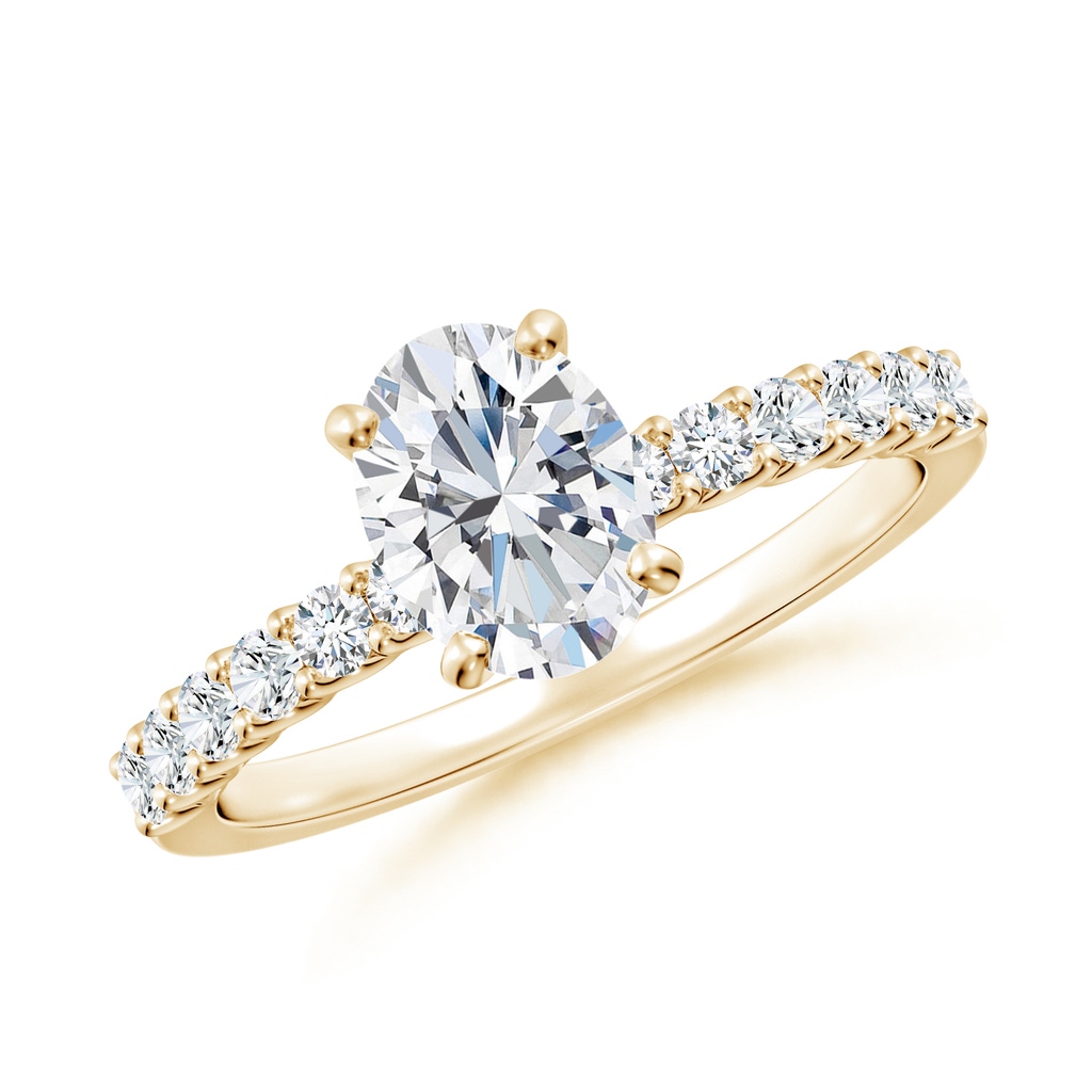 7.7x5.7mm FGVS Lab-Grown Oval Diamond Solitaire Engagement Ring with Diamond Accents in Yellow Gold