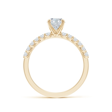 7.7x5.7mm FGVS Lab-Grown Oval Diamond Solitaire Engagement Ring with Diamond Accents in Yellow Gold
