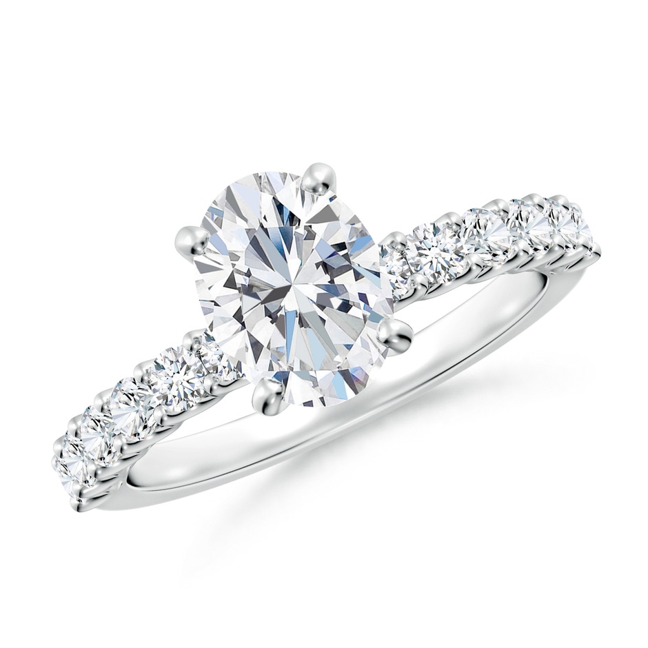 8.5x6.5mm FGVS Lab-Grown Oval Diamond Solitaire Engagement Ring with Diamond Accents in White Gold 