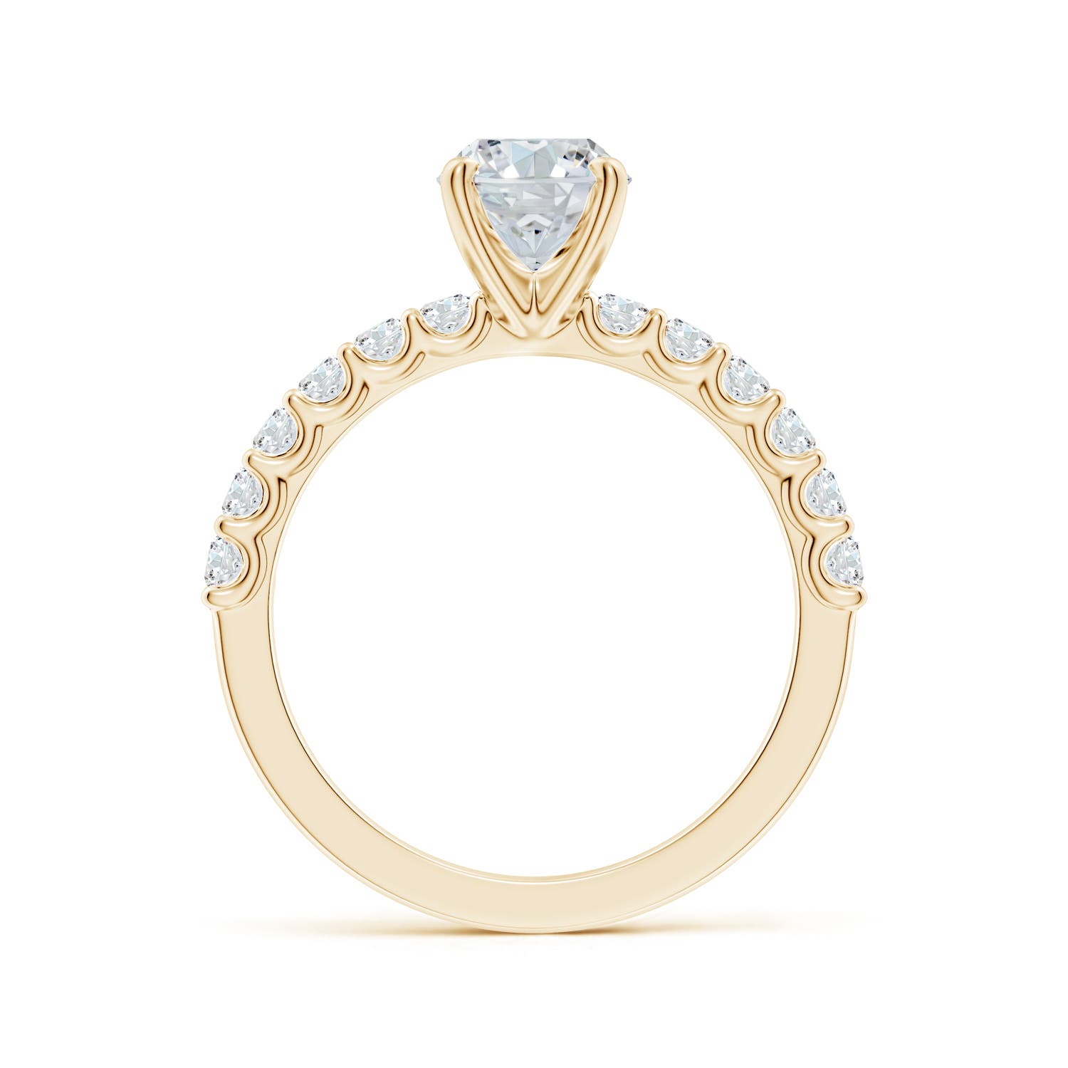 8.5x6.5mm FGVS Lab-Grown Oval Diamond Solitaire Engagement Ring with Diamond Accents in Yellow Gold