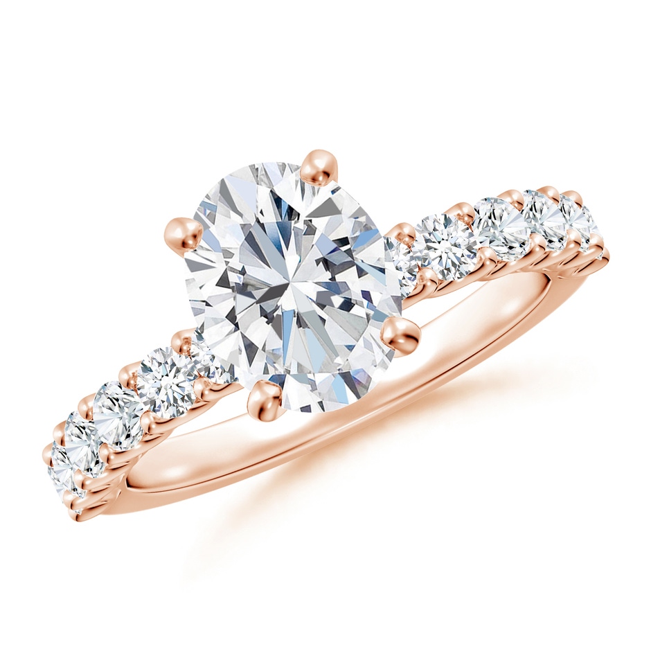 9x7mm FGVS Lab-Grown Oval Diamond Solitaire Engagement Ring with Diamond Accents in 18K Rose Gold 
