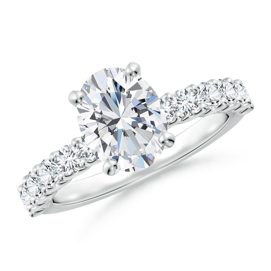 9x7mm FGVS Lab-Grown Oval Diamond Solitaire Engagement Ring with Diamond Accents in 18K White Gold 
