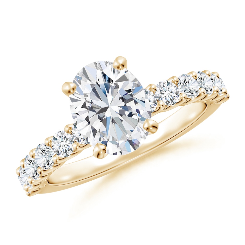 9x7mm FGVS Lab-Grown Oval Diamond Solitaire Engagement Ring with Diamond Accents in 18K Yellow Gold 