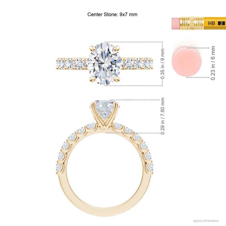 9x7mm FGVS Lab-Grown Oval Diamond Solitaire Engagement Ring with Diamond Accents in 18K Yellow Gold ruler