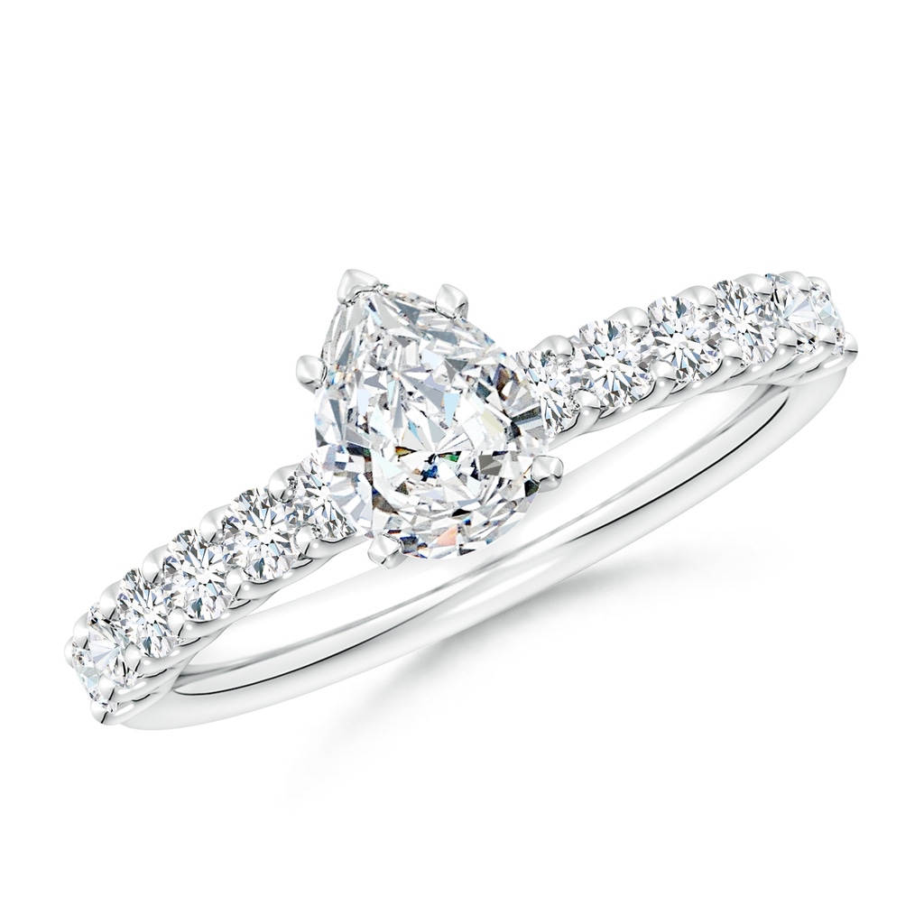 7.7x5.7mm FGVS Lab-Grown Pear Diamond Solitaire Engagement Ring with Diamond Accents in 18K White Gold