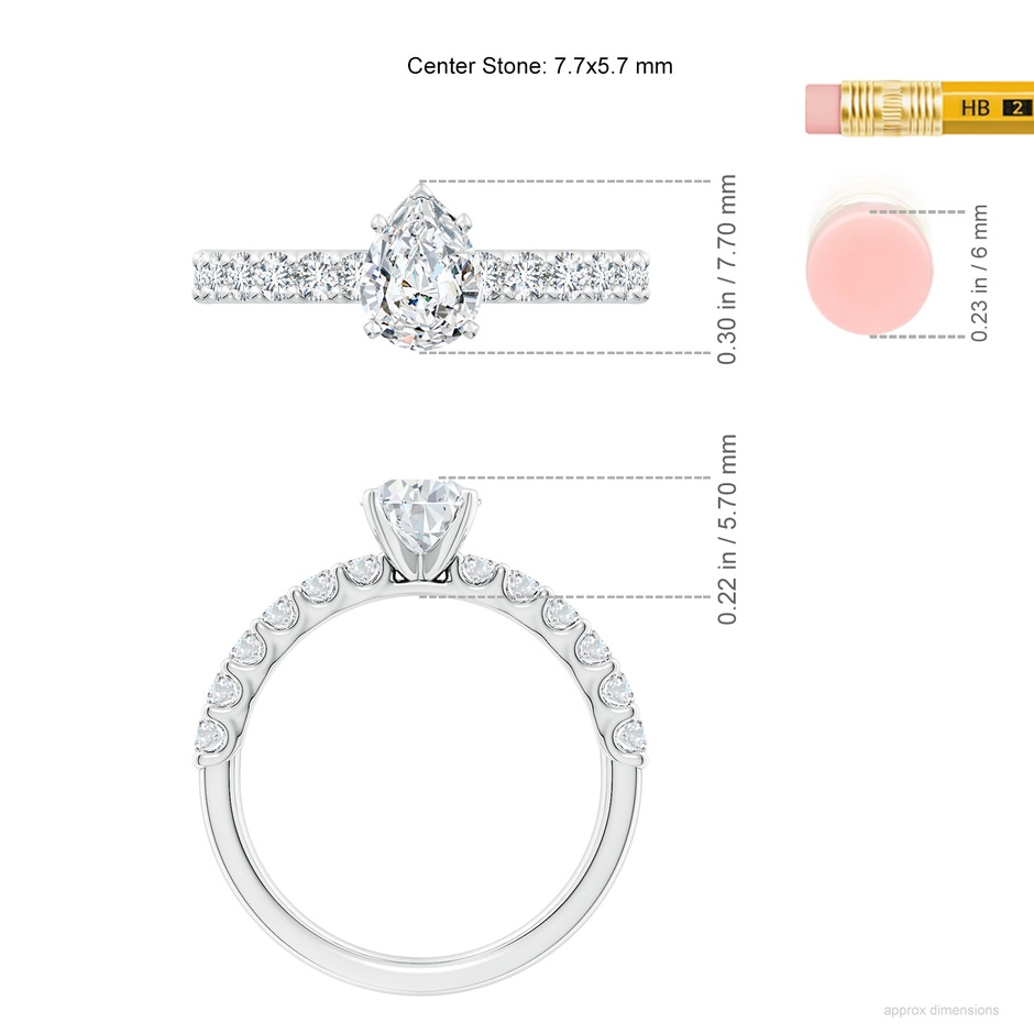 7.7x5.7mm FGVS Lab-Grown Pear Diamond Solitaire Engagement Ring with Diamond Accents in 18K White Gold ruler