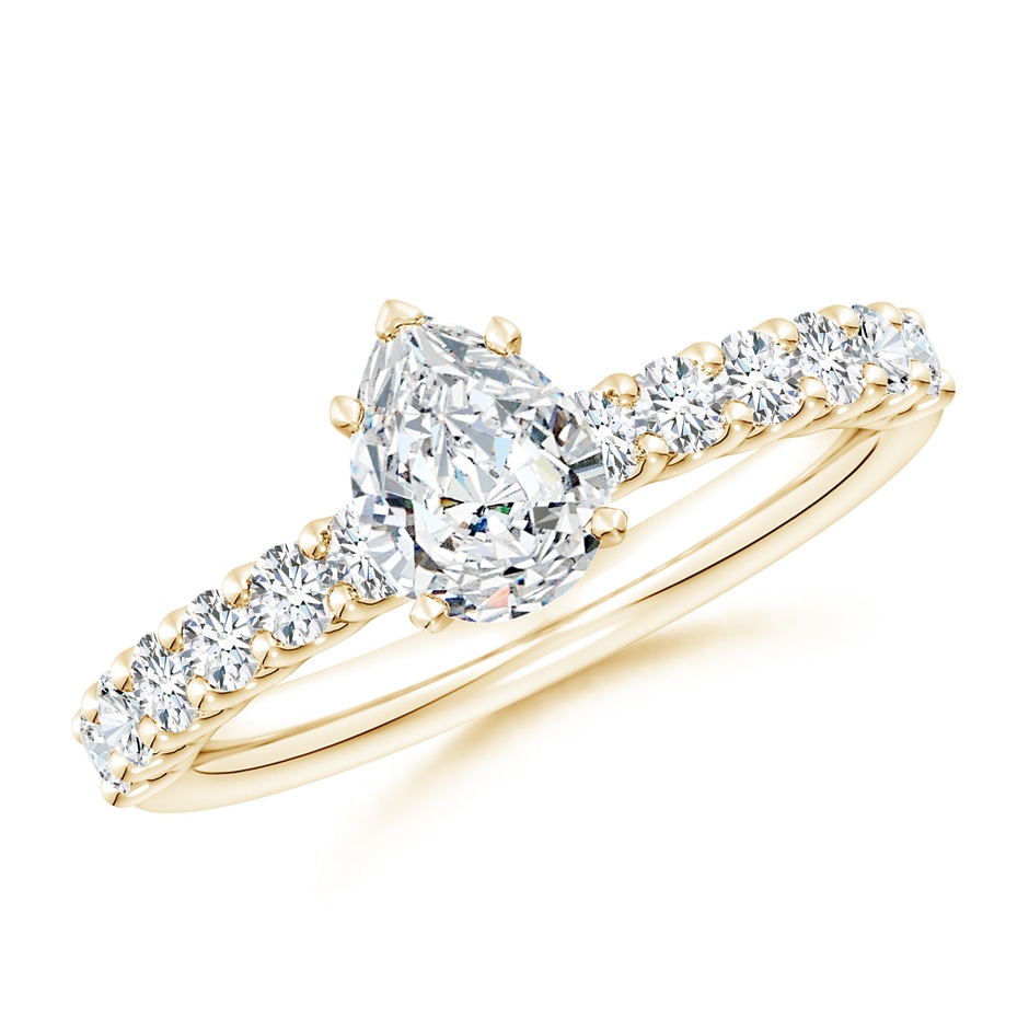 7.7x5.7mm FGVS Lab-Grown Pear Diamond Solitaire Engagement Ring with Diamond Accents in Yellow Gold 