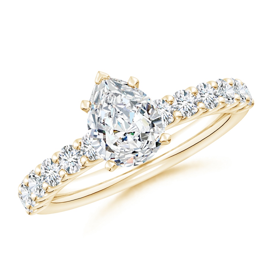 8.5x6.5mm FGVS Lab-Grown Pear Diamond Solitaire Engagement Ring with Diamond Accents in Yellow Gold 
