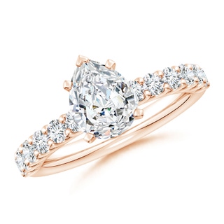 9x7mm FGVS Lab-Grown Pear Diamond Solitaire Engagement Ring with Diamond Accents in 18K Rose Gold