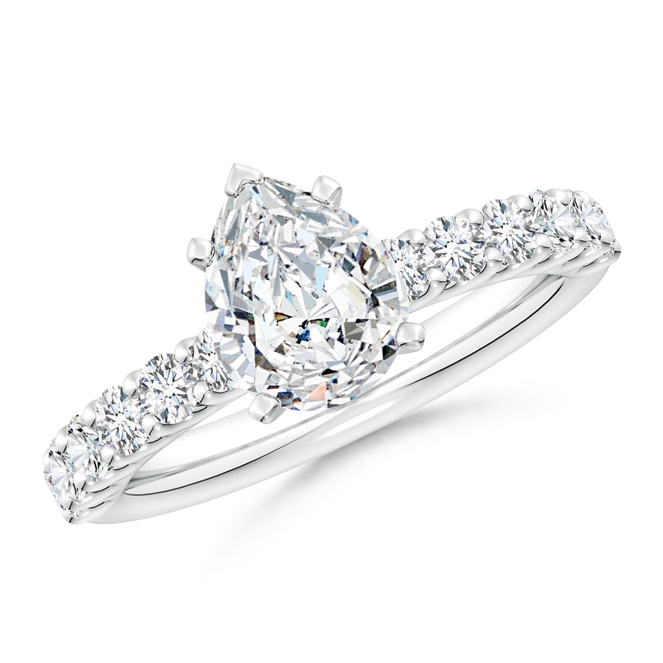 9x7mm FGVS Lab-Grown Pear Diamond Solitaire Engagement Ring with Diamond Accents in 18K White Gold 