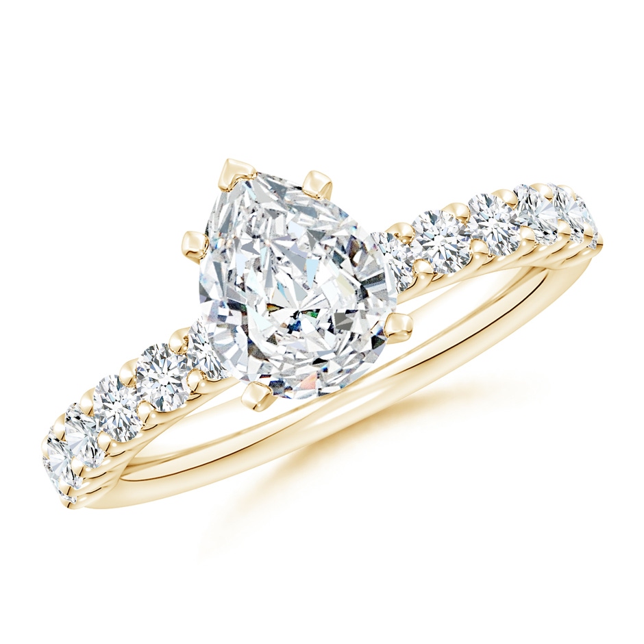 9x7mm FGVS Lab-Grown Pear Diamond Solitaire Engagement Ring with Diamond Accents in 18K Yellow Gold 