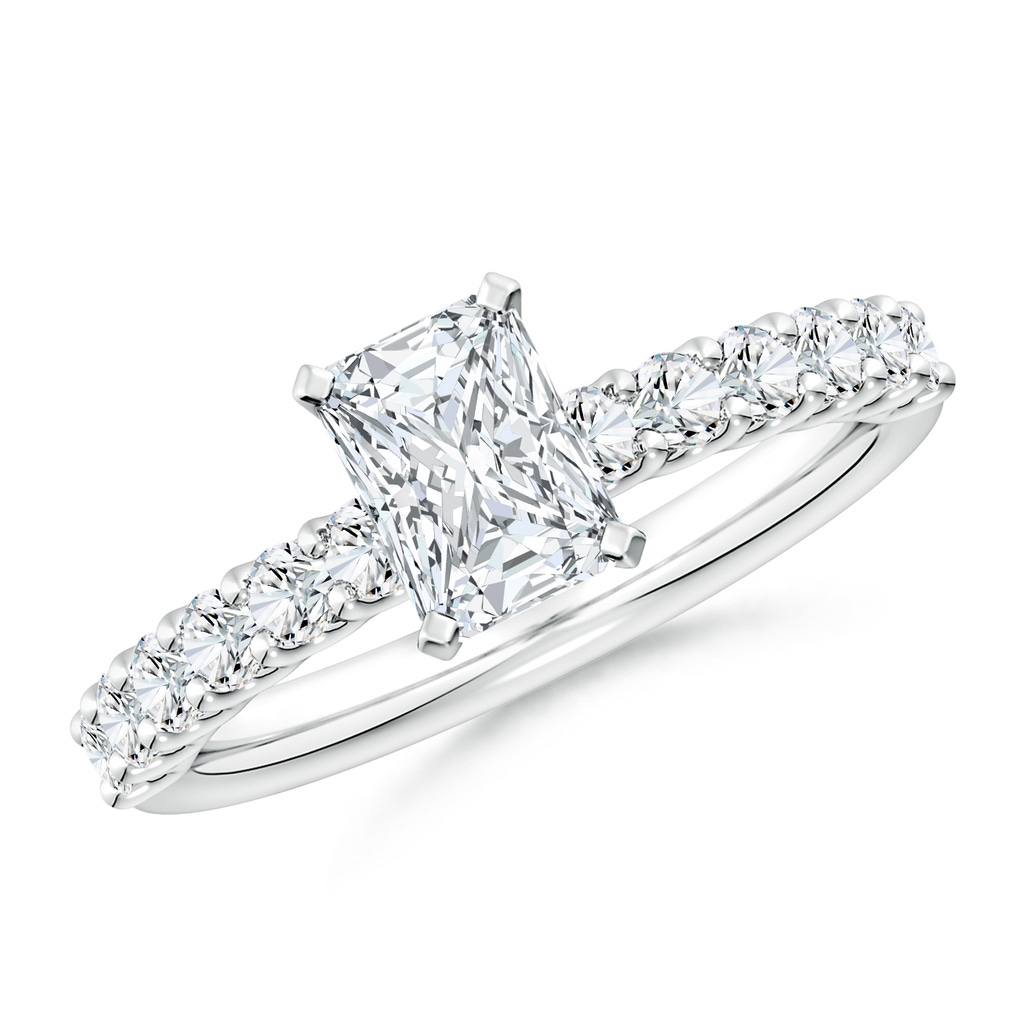 7x5mm FGVS Lab-Grown Radiant-Cut Diamond Solitaire Engagement Ring with Diamond Accents in 18K White Gold