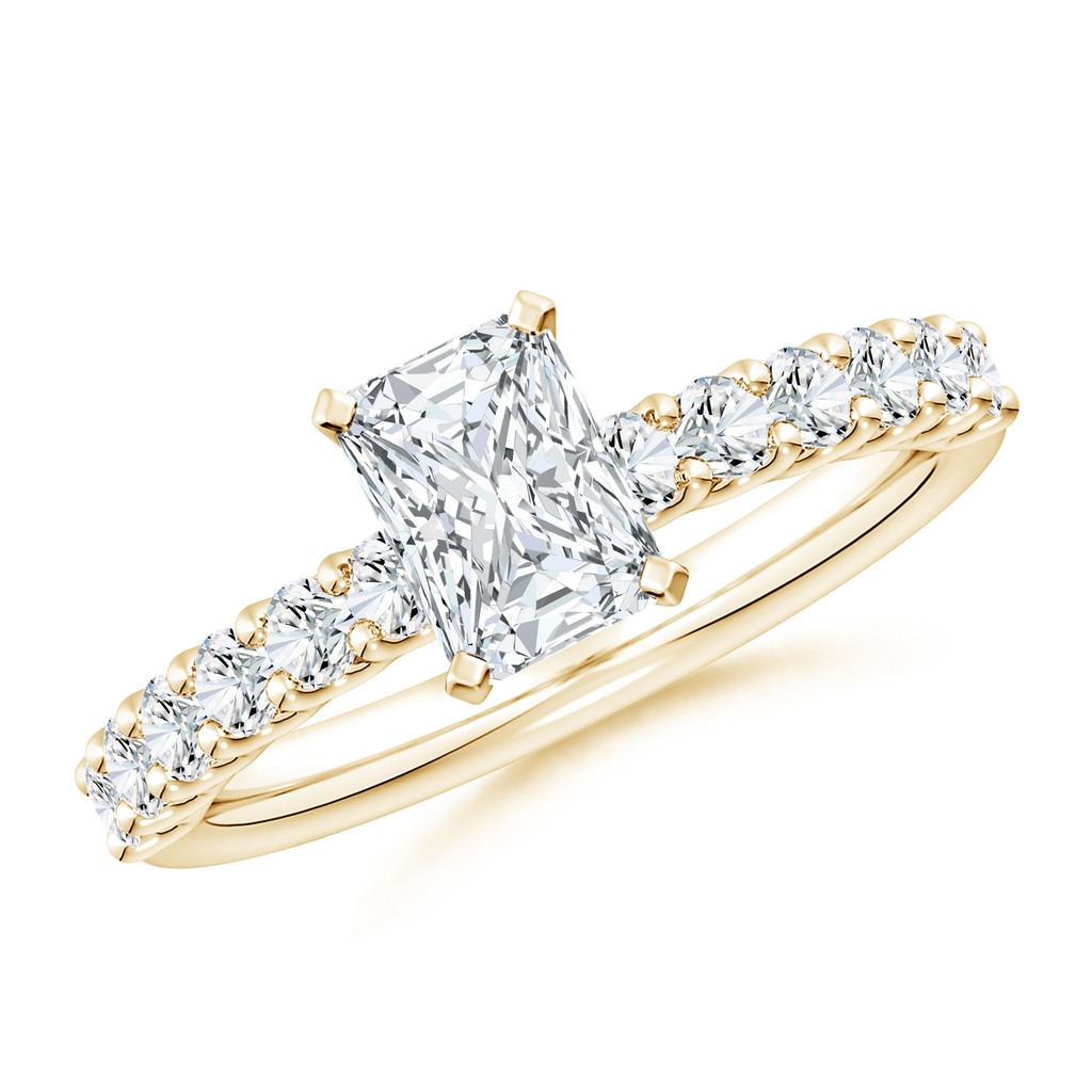 7x5mm FGVS Lab-Grown Radiant-Cut Diamond Solitaire Engagement Ring with Diamond Accents in Yellow Gold