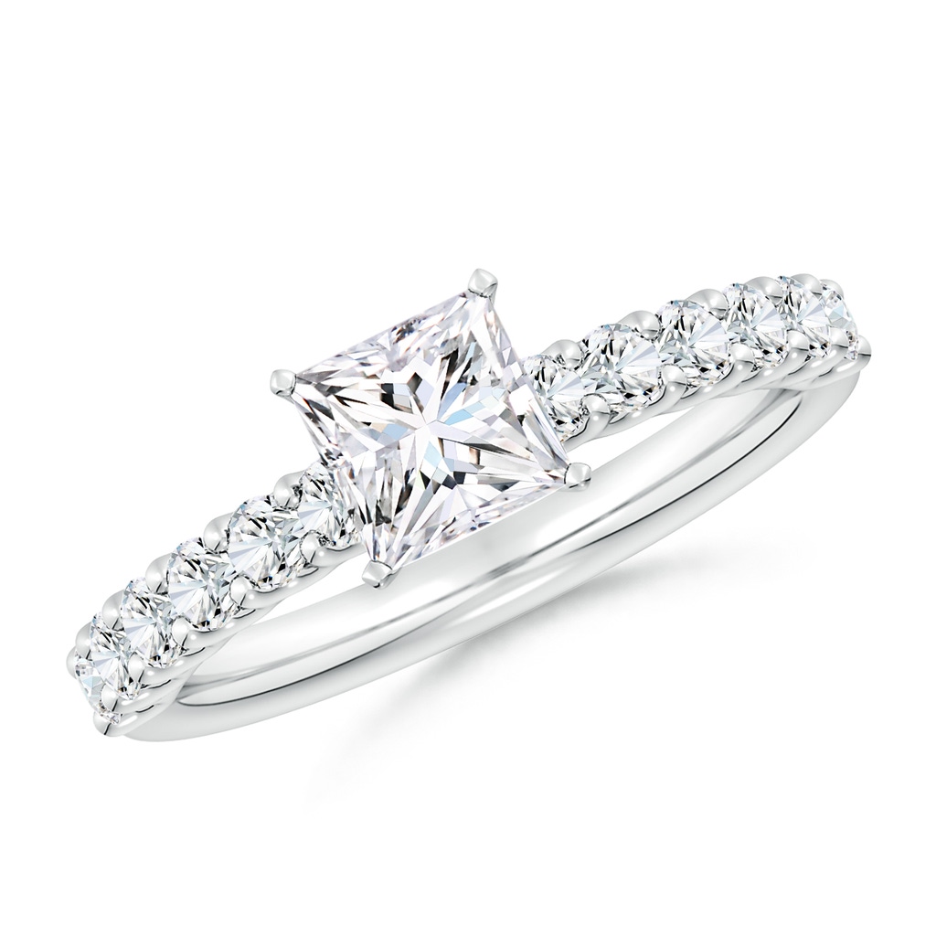 5.5mm FGVS Lab-Grown Princess-Cut Diamond Solitaire Engagement Ring with Diamond Accents in 18K White Gold