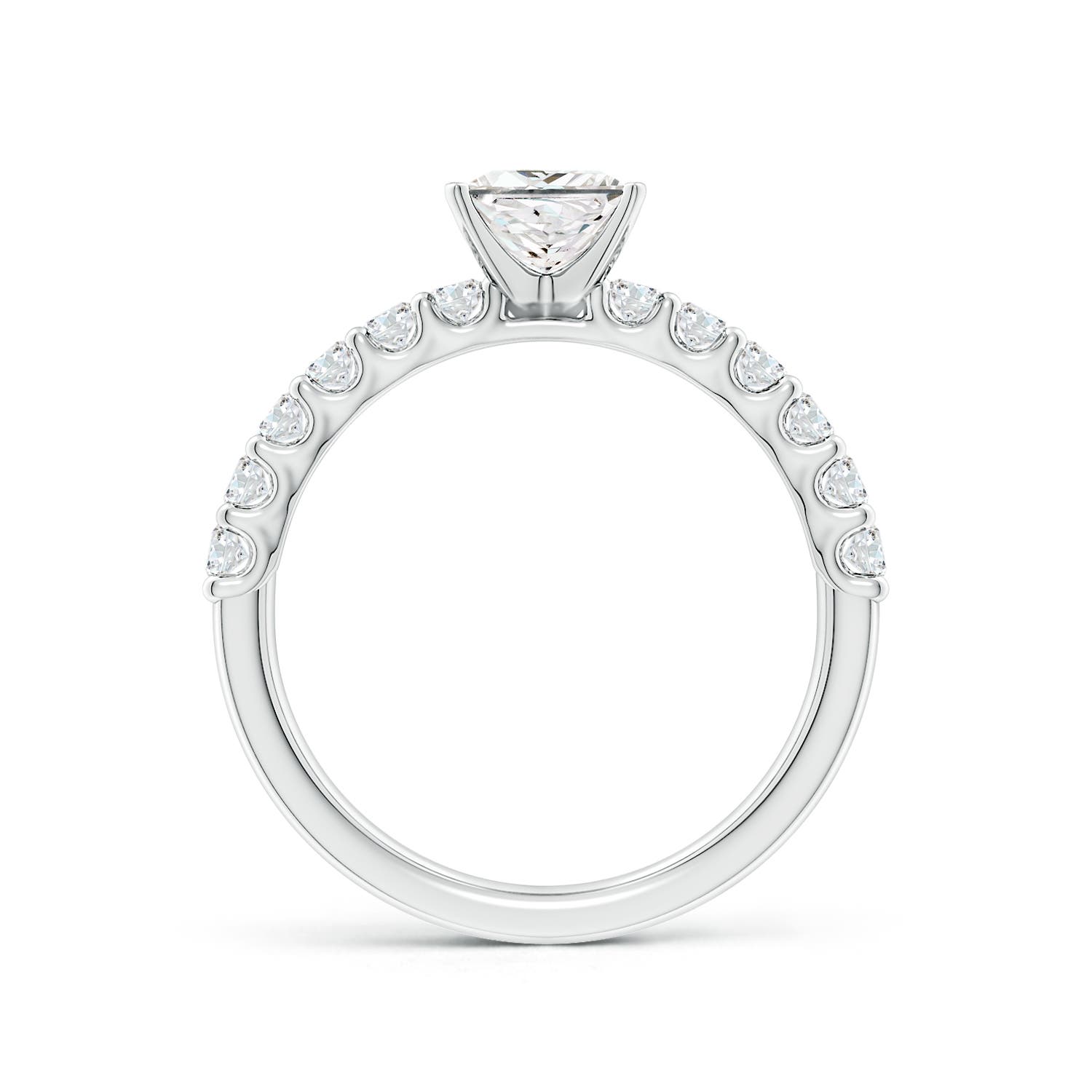 5.5mm FGVS Lab-Grown Princess-Cut Diamond Solitaire Engagement Ring with Diamond Accents in 18K White Gold