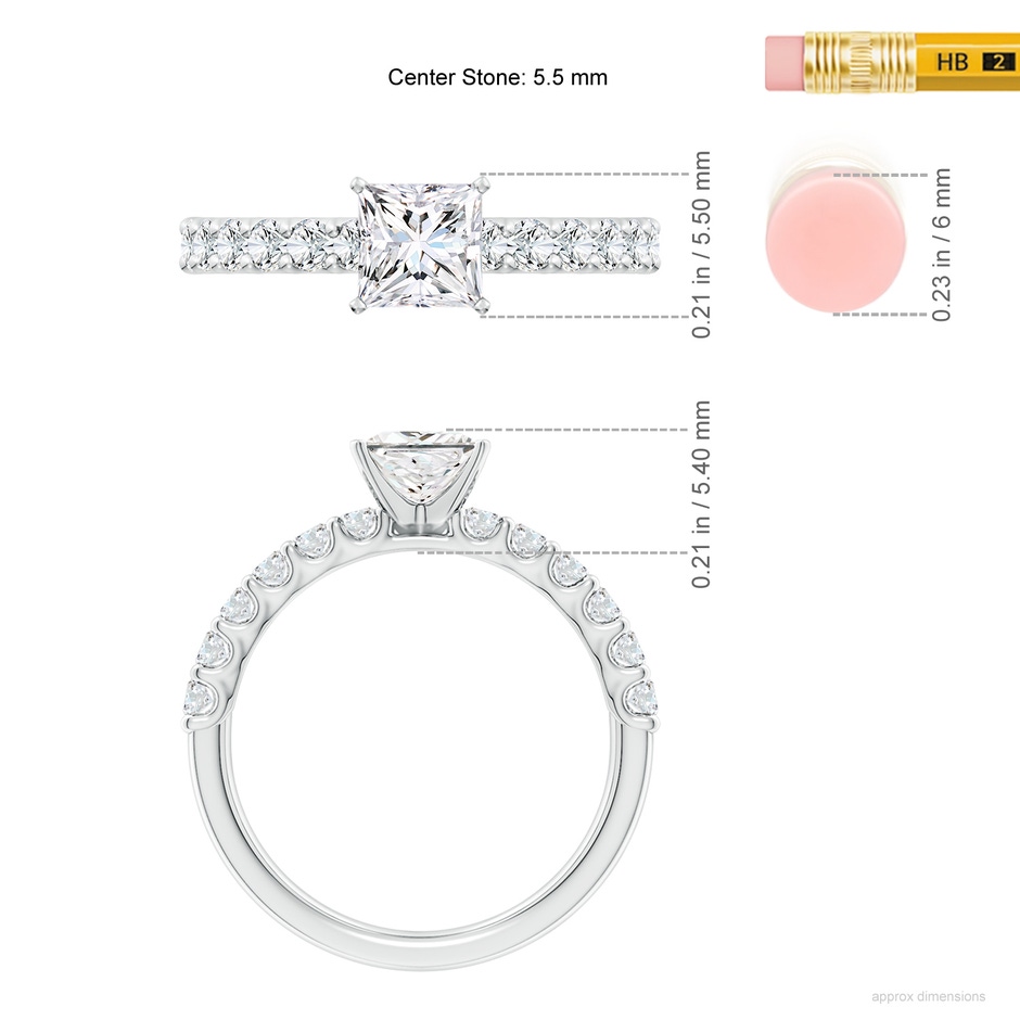5.5mm FGVS Lab-Grown Princess-Cut Diamond Solitaire Engagement Ring with Diamond Accents in P950 Platinum ruler