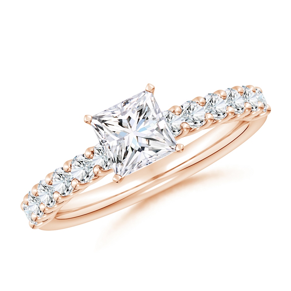 5.5mm FGVS Lab-Grown Princess-Cut Diamond Solitaire Engagement Ring with Diamond Accents in Rose Gold 