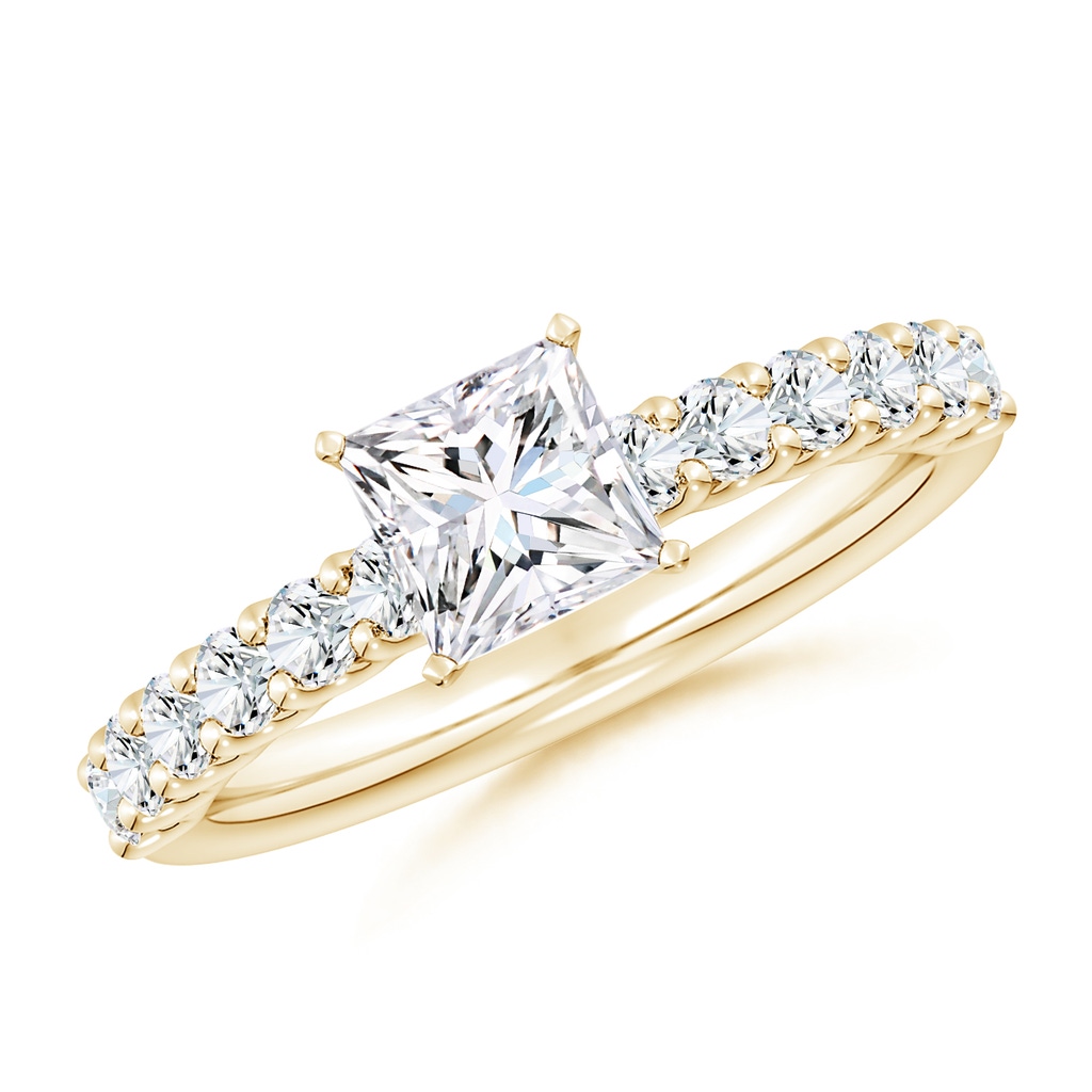 5.5mm FGVS Lab-Grown Princess-Cut Diamond Solitaire Engagement Ring with Diamond Accents in Yellow Gold
