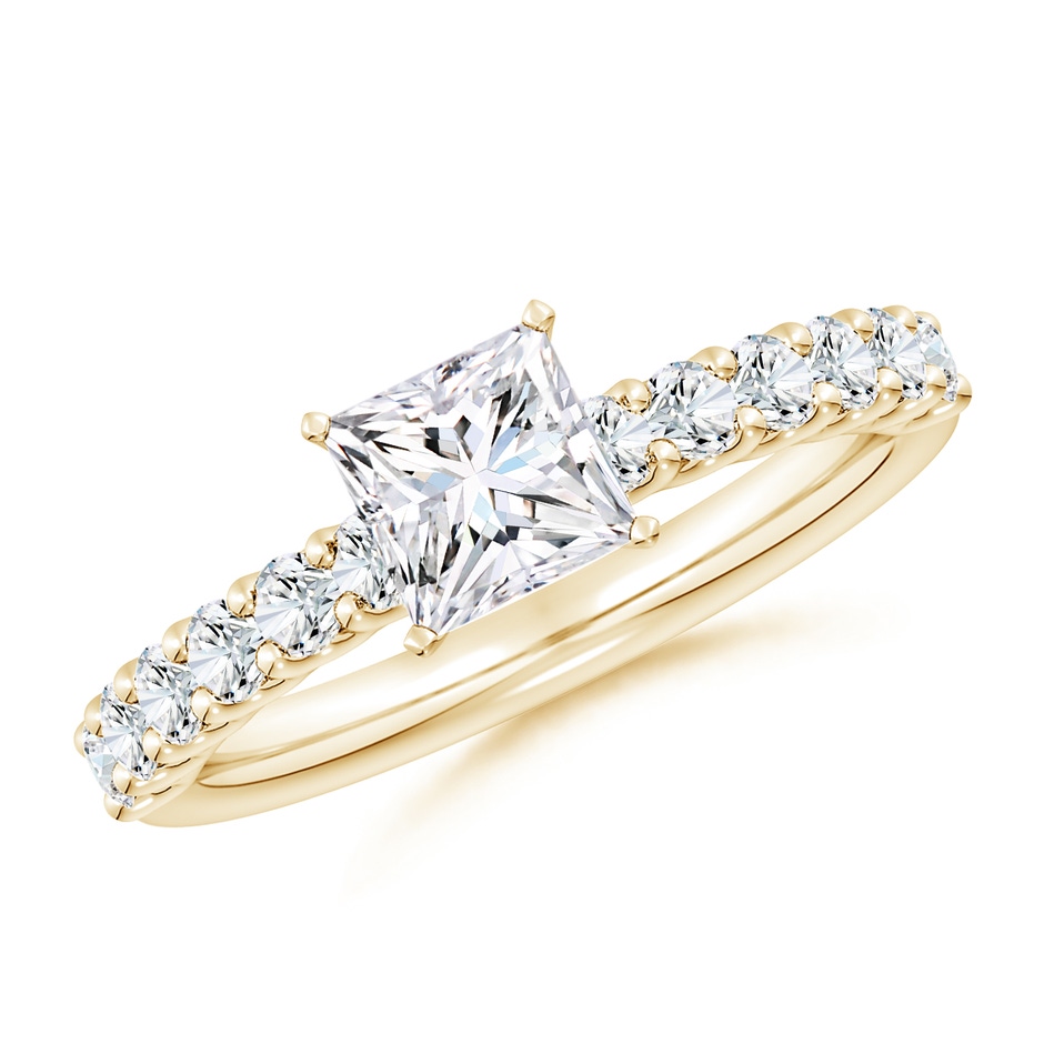 5.5mm FGVS Lab-Grown Princess-Cut Diamond Solitaire Engagement Ring with Diamond Accents in Yellow Gold 