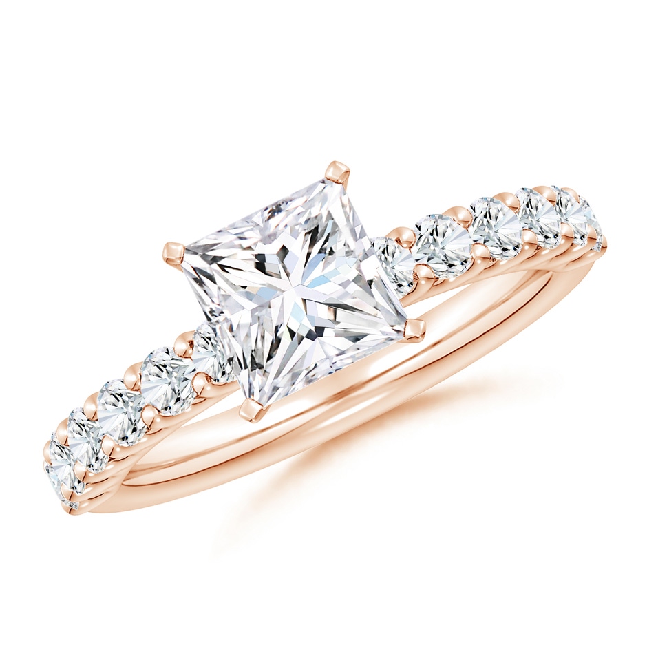 6.5mm FGVS Lab-Grown Princess-Cut Diamond Solitaire Engagement Ring with Diamond Accents in Rose Gold 