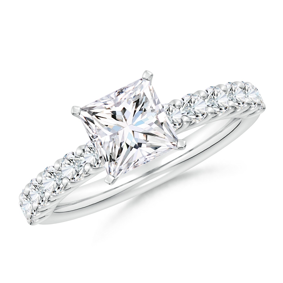 6.5mm FGVS Lab-Grown Princess-Cut Diamond Solitaire Engagement Ring with Diamond Accents in White Gold 
