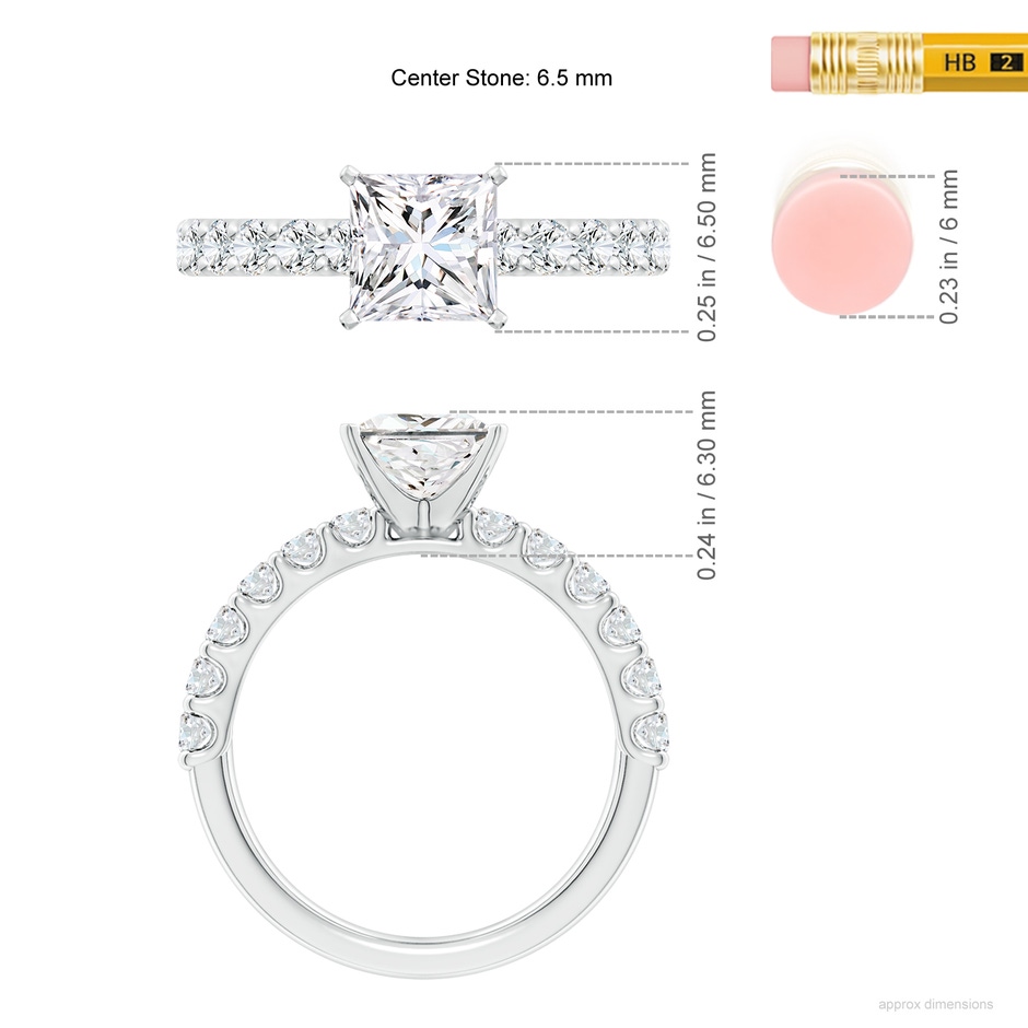 6.5mm FGVS Lab-Grown Princess-Cut Diamond Solitaire Engagement Ring with Diamond Accents in White Gold ruler