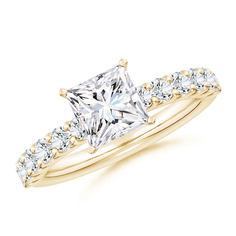 6.5mm FGVS Lab-Grown Princess-Cut Diamond Solitaire Engagement Ring with Diamond Accents in Yellow Gold 