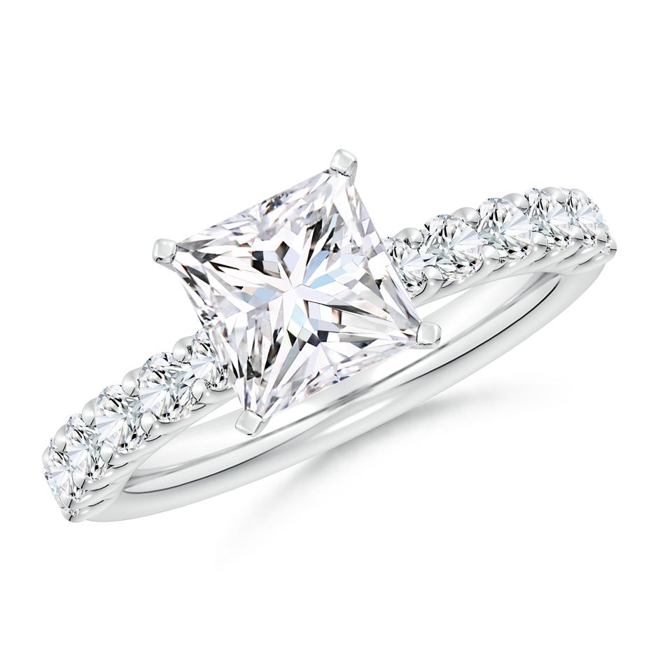 7mm FGVS Lab-Grown Princess-Cut Diamond Solitaire Engagement Ring with Diamond Accents in 18K White Gold 