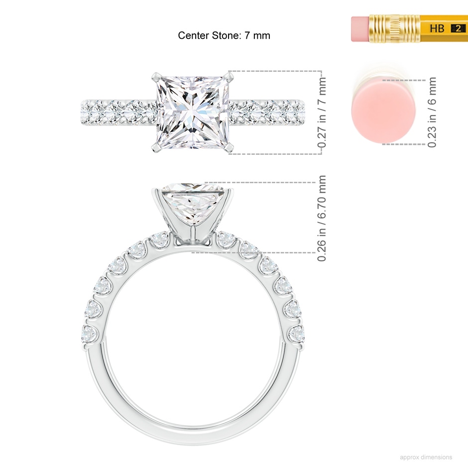 7mm FGVS Lab-Grown Princess-Cut Diamond Solitaire Engagement Ring with Diamond Accents in 18K White Gold ruler
