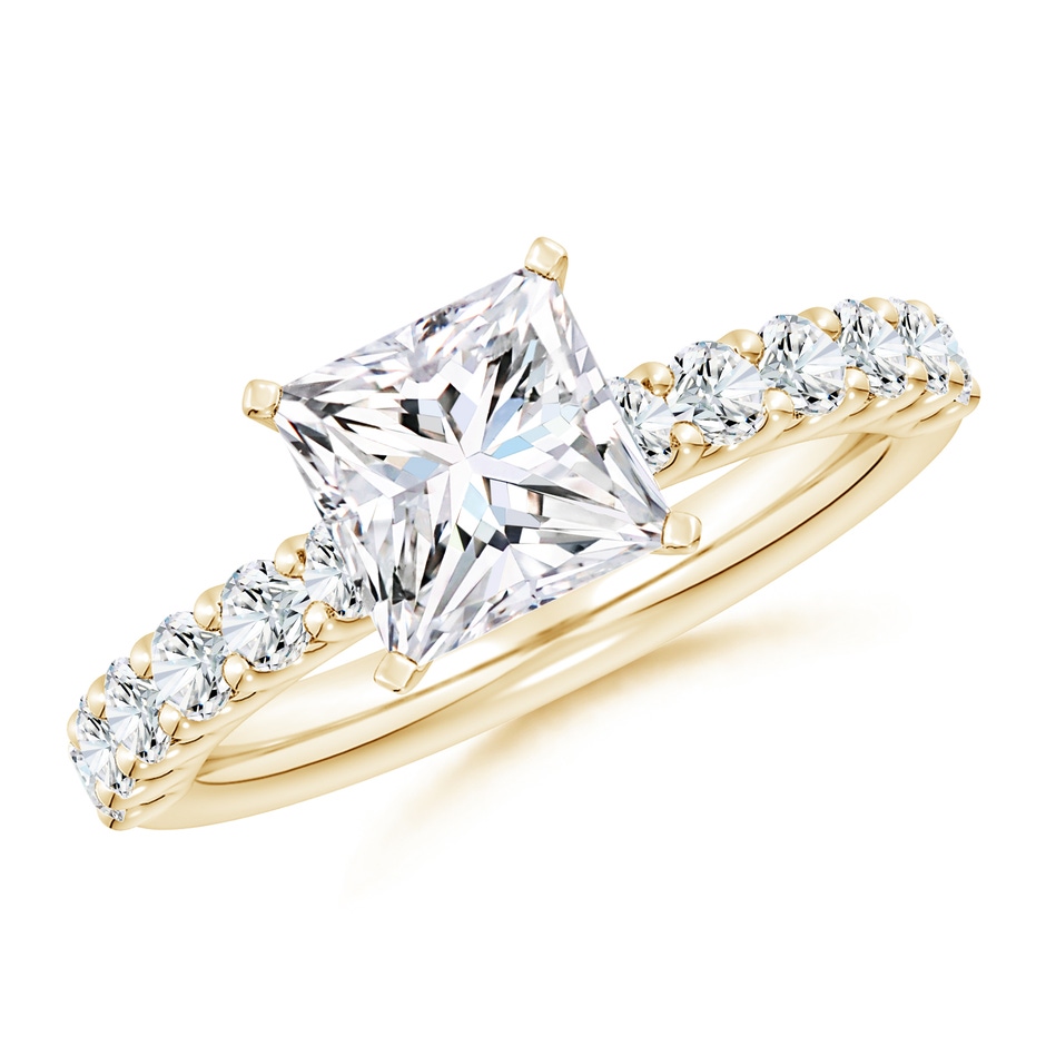 7mm FGVS Lab-Grown Princess-Cut Diamond Solitaire Engagement Ring with Diamond Accents in 18K Yellow Gold 
