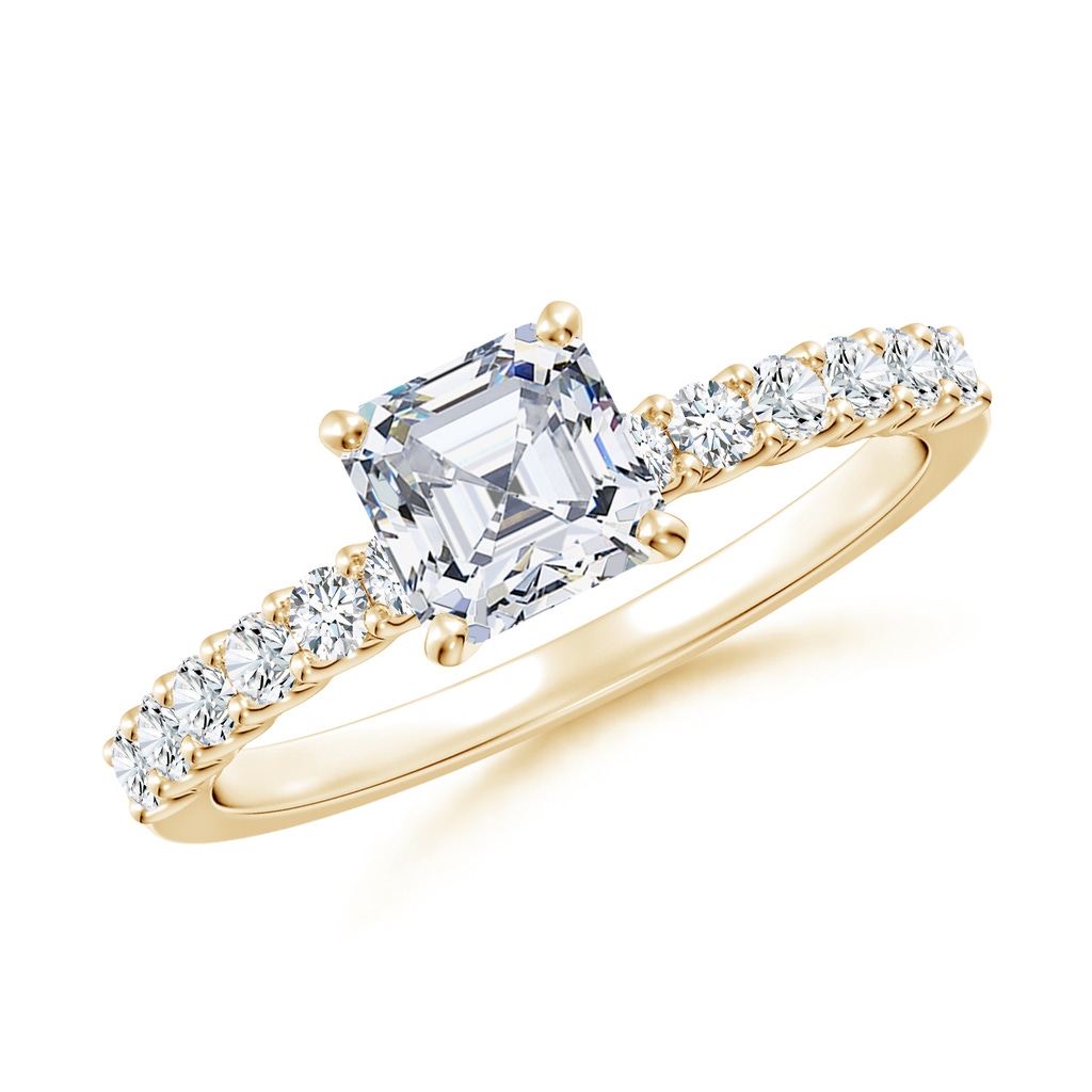 5.5mm FGVS Lab-Grown Asscher-Cut Diamond Solitaire Engagement Ring with Diamond Accents in Yellow Gold