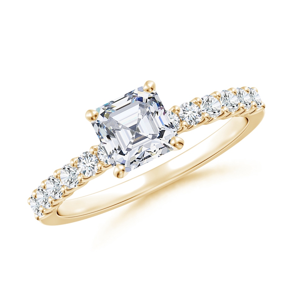 5.5mm FGVS Lab-Grown Asscher-Cut Diamond Solitaire Engagement Ring with Diamond Accents in Yellow Gold 