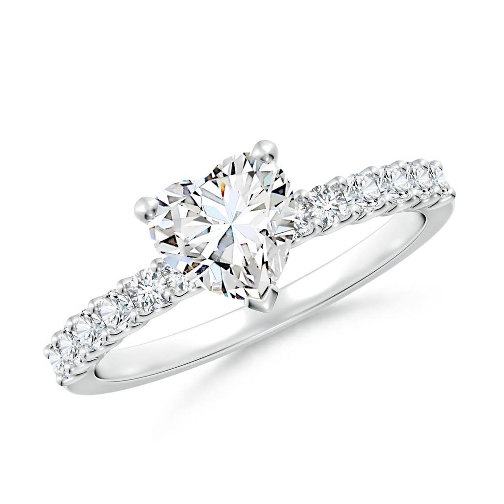 6.5mm FGVS Lab-Grown Heart Diamond Solitaire Engagement Ring with Diamond Accents in 18K White Gold