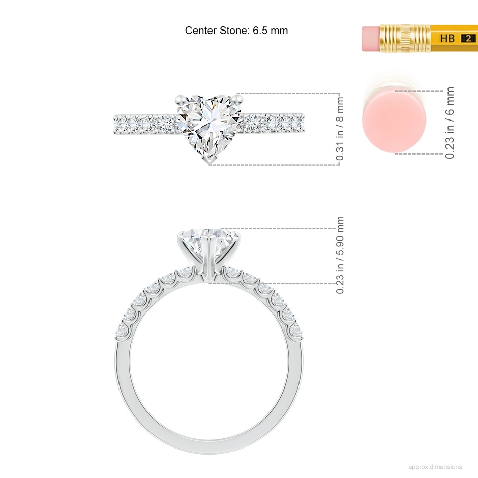 6.5mm FGVS Lab-Grown Heart Diamond Solitaire Engagement Ring with Diamond Accents in 18K White Gold ruler