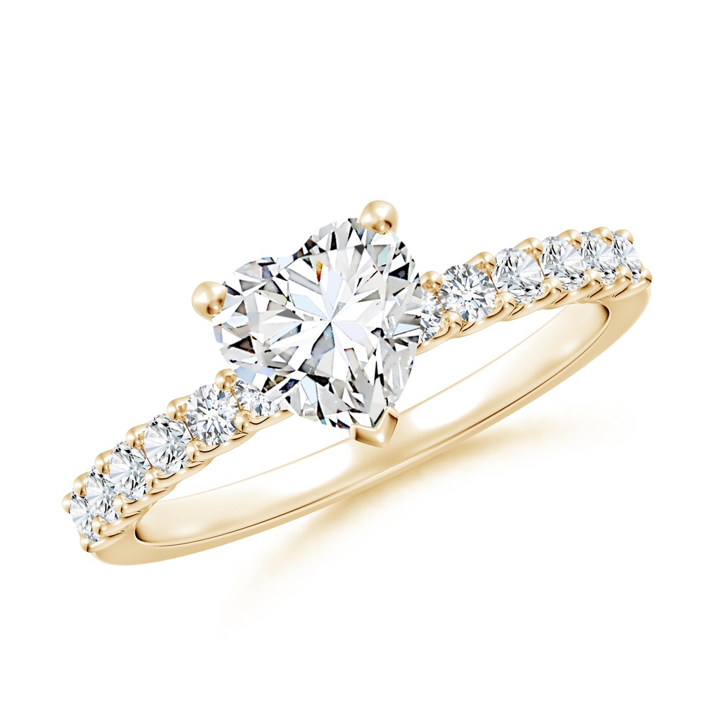 6.5mm FGVS Lab-Grown Heart Diamond Solitaire Engagement Ring with Diamond Accents in Yellow Gold