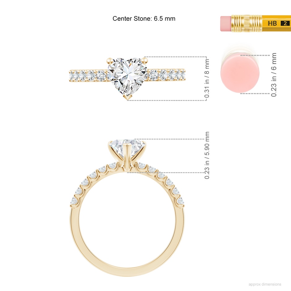 6.5mm FGVS Lab-Grown Heart Diamond Solitaire Engagement Ring with Diamond Accents in Yellow Gold ruler