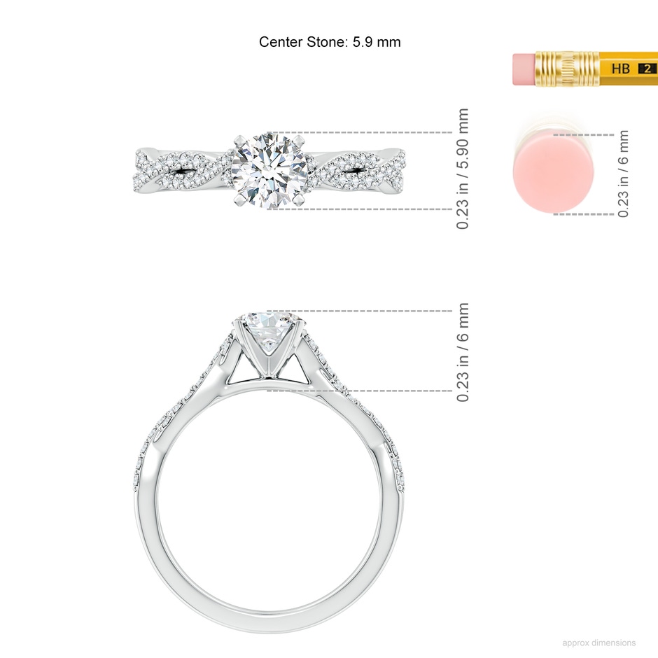 5.9mm FGVS Lab-Grown Peg Head Round Diamond Twist Shank Engagement Ring in P950 Platinum ruler