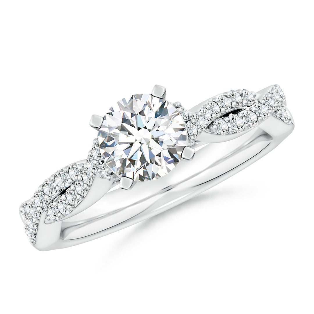6.5mm FGVS Lab-Grown Peg Head Round Diamond Twist Shank Engagement Ring in White Gold