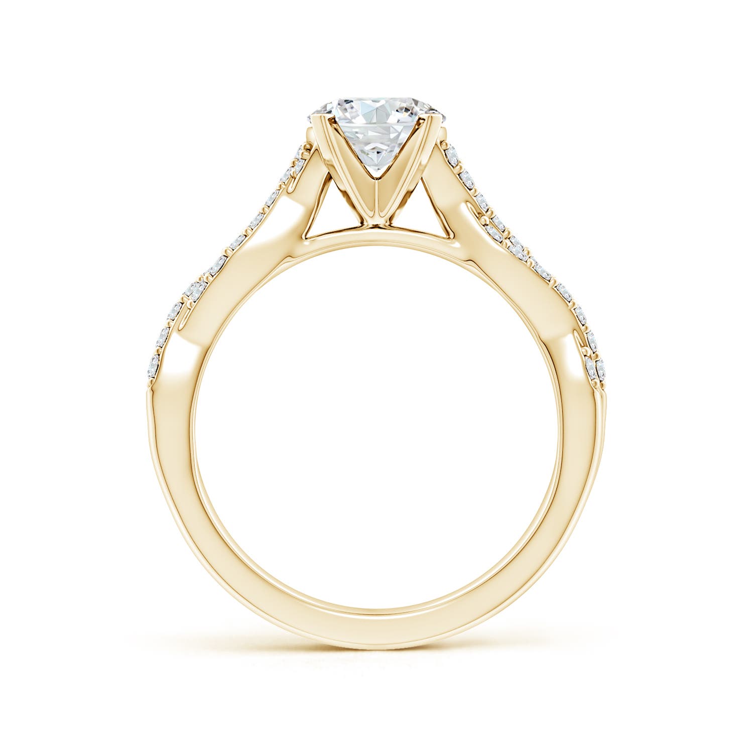 6.5mm FGVS Lab-Grown Peg Head Round Diamond Twist Shank Engagement Ring in Yellow Gold