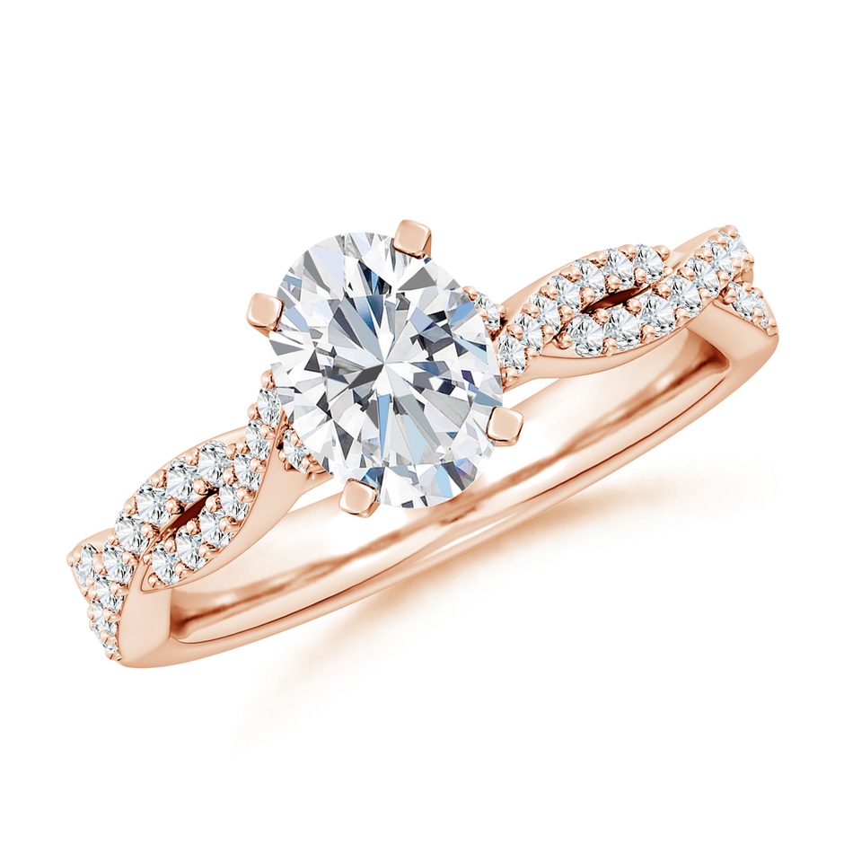 7.7x5.7mm FGVS Lab-Grown Peg Head Oval Diamond Twist Shank Engagement Ring in Rose Gold 