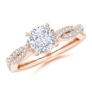 6.5mm FGVS Lab-Grown Peg Head Cushion Diamond Twist Shank Engagement Ring in 9K Rose Gold