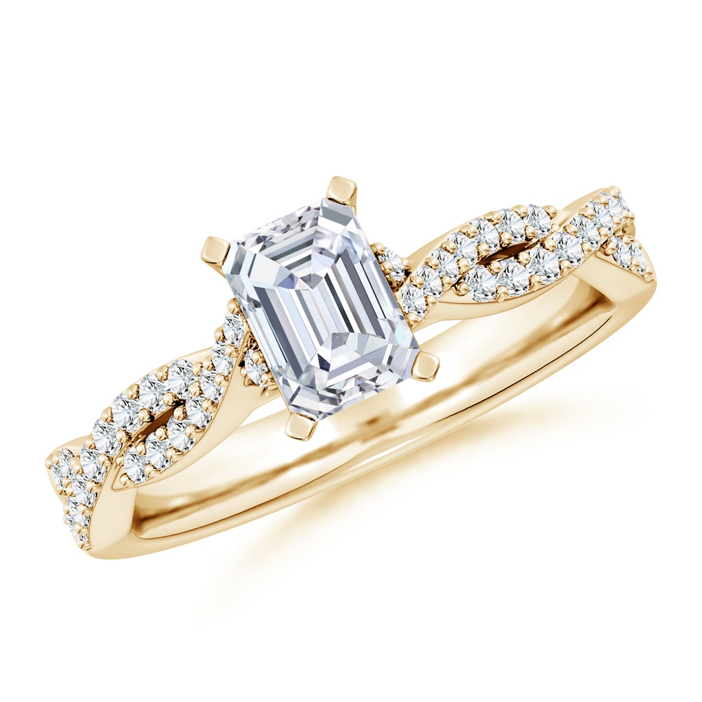 6.5x4.5mm FGVS Lab-Grown Peg Head Emerald-Cut Diamond Twist Shank Engagement Ring in Yellow Gold