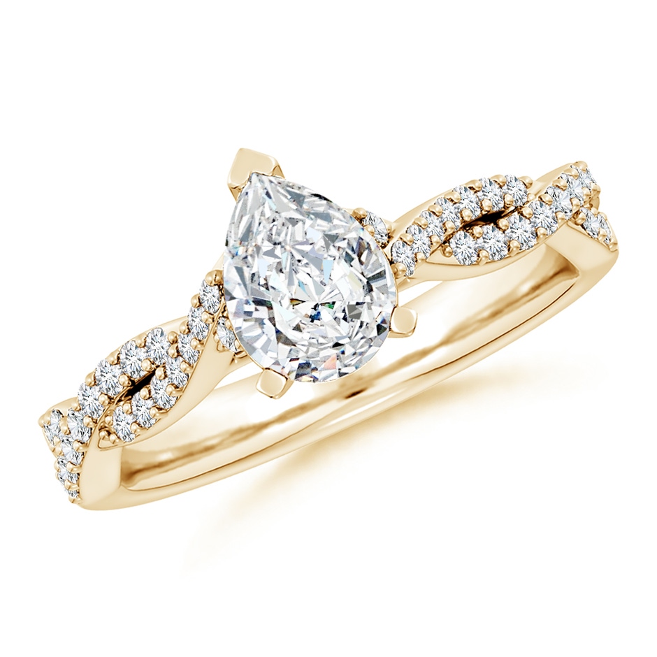 7.7x5.7mm FGVS Lab-Grown Peg Head Pear Diamond Twist Shank Engagement Ring in Yellow Gold 