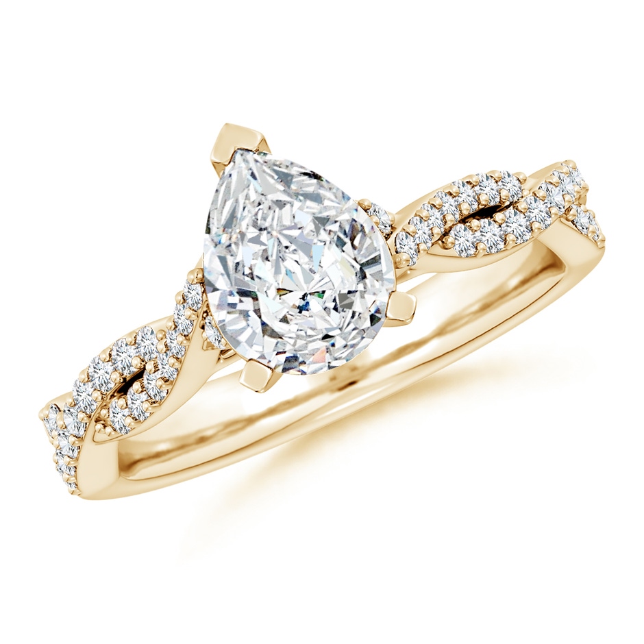 8.5x6.5mm FGVS Lab-Grown Peg Head Pear Diamond Twist Shank Engagement Ring in Yellow Gold 