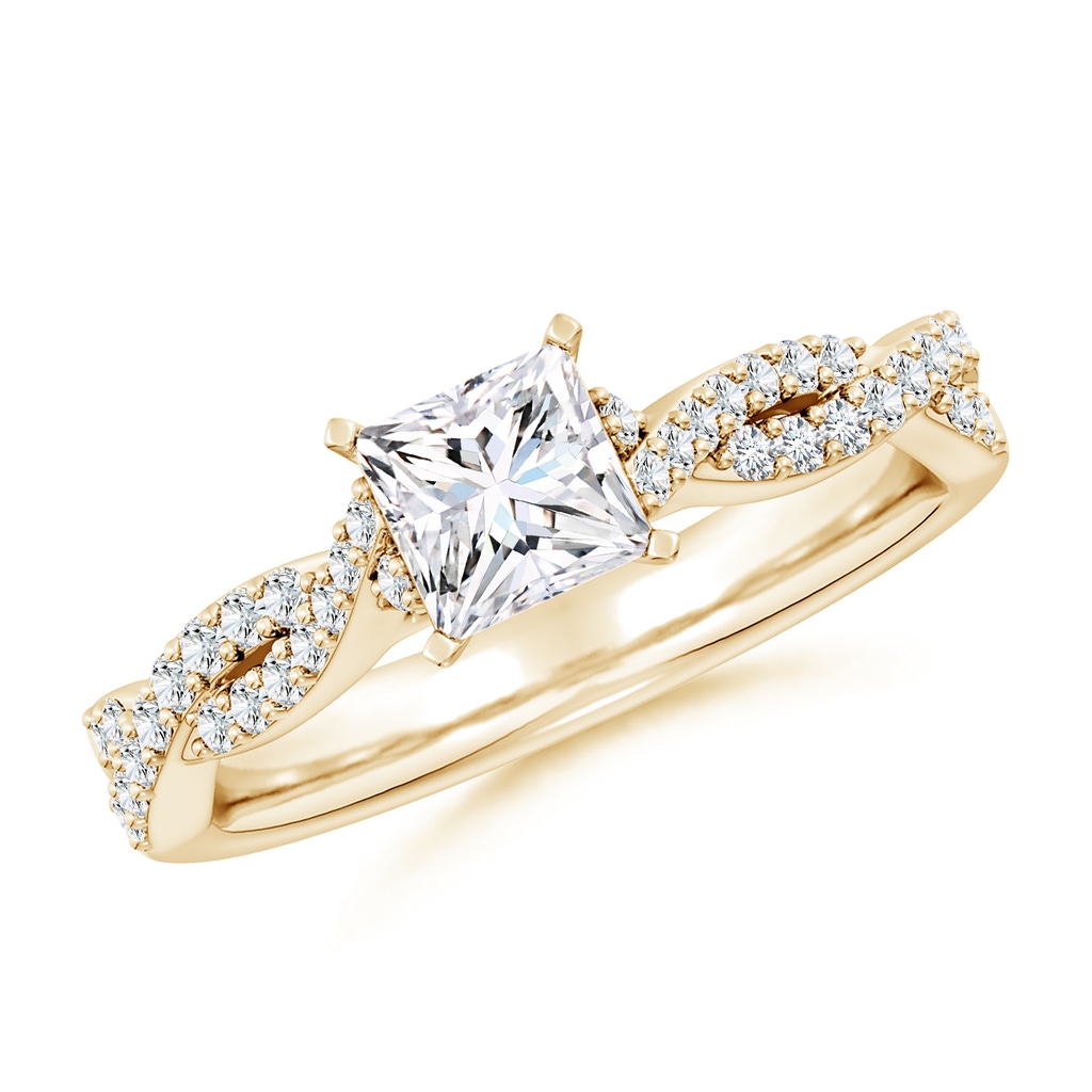 5mm FGVS Lab-Grown Peg Head Princess-Cut Diamond Twist Shank Engagement Ring in Yellow Gold