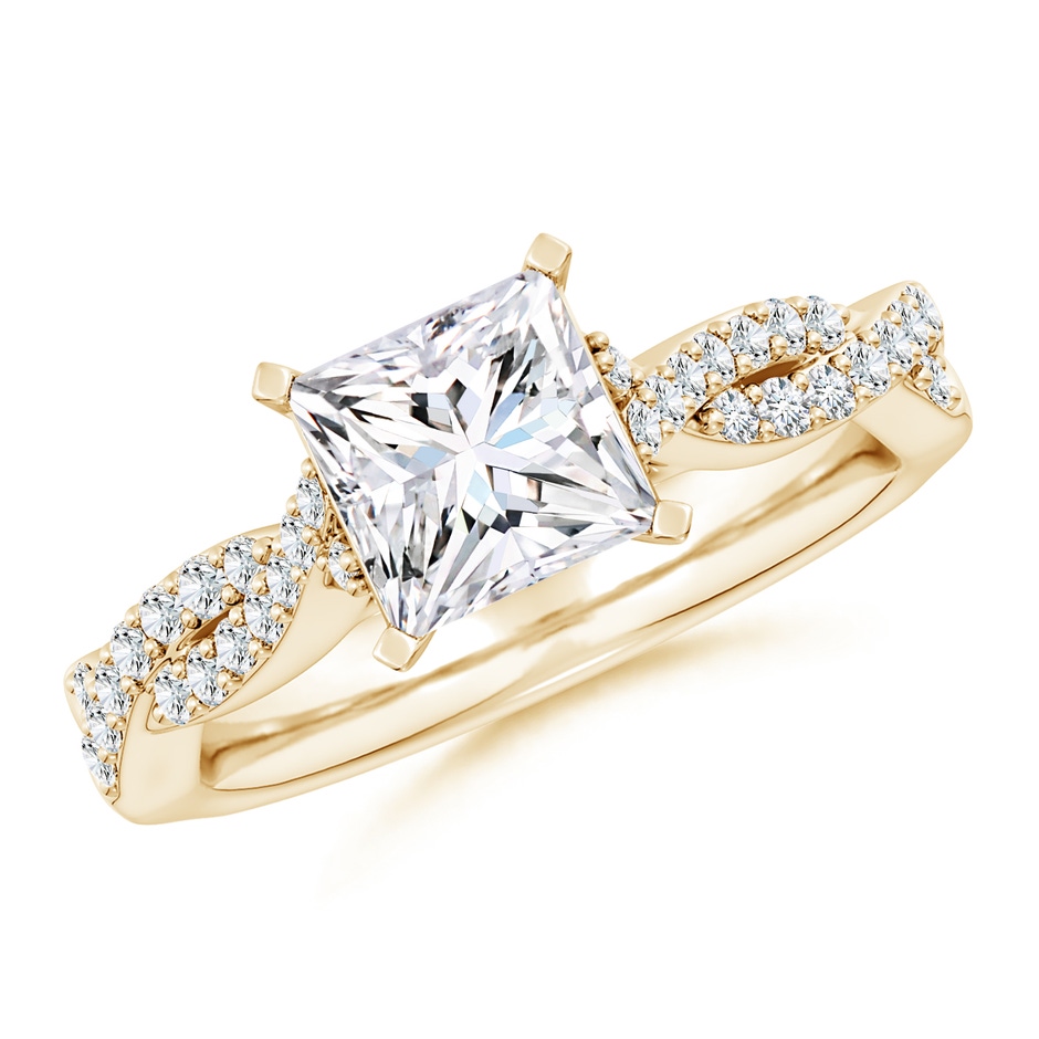 6.5mm FGVS Lab-Grown Peg Head Princess-Cut Diamond Twist Shank Engagement Ring in Yellow Gold 