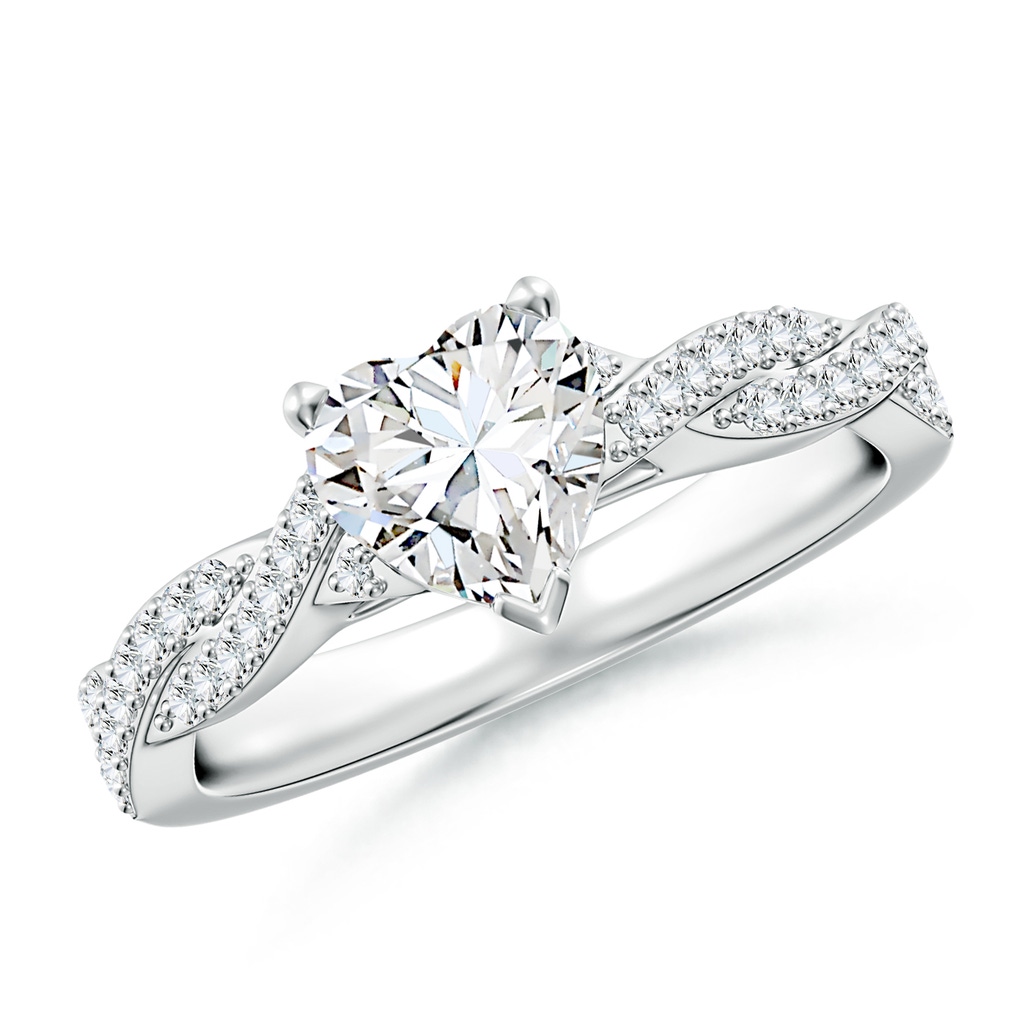 6.5mm FGVS Lab-Grown Peg Head Heart Diamond Twist Shank Engagement Ring in 18K White Gold