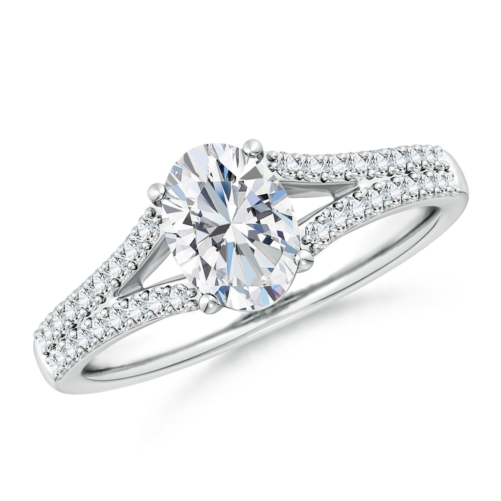 7.7x5.7mm FGVS Lab-Grown Solitaire Oval Diamond Split Shank Engagement Ring in White Gold
